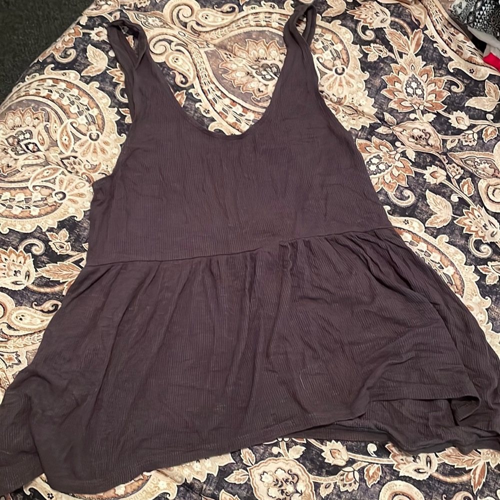 Greyish purple ribbed empire/peplum waist tank